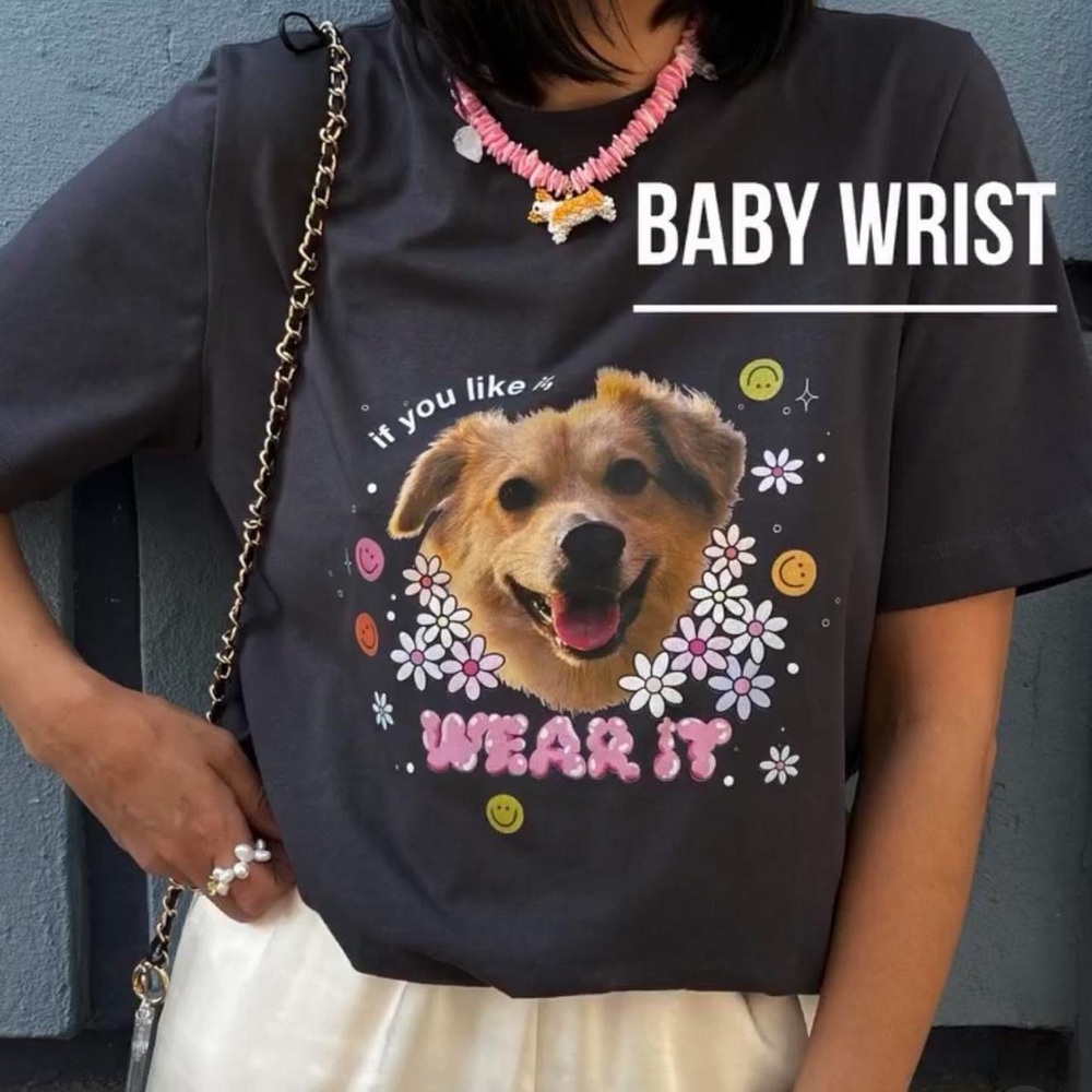 Black Dog Graphic Tee with Pink Accents